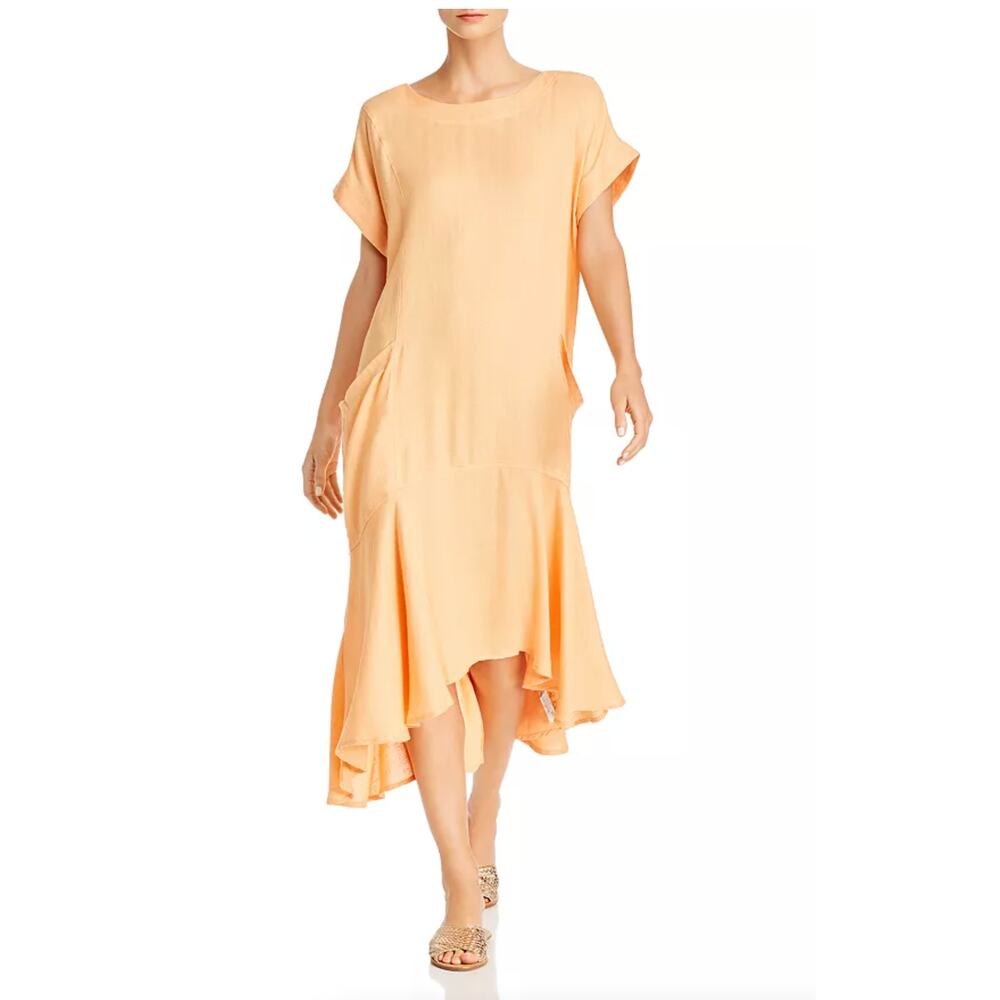 Free People Crisp &‎ Cool Linen Blend Oversized Scoop Back Comfy Peach Dress M